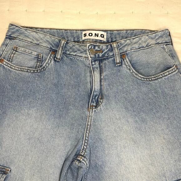 S.O.N.G. Cargo Jeans Women's 11/30 | Light Wash Wide Leg High Rise Utility Denim - Picture 3 of 9